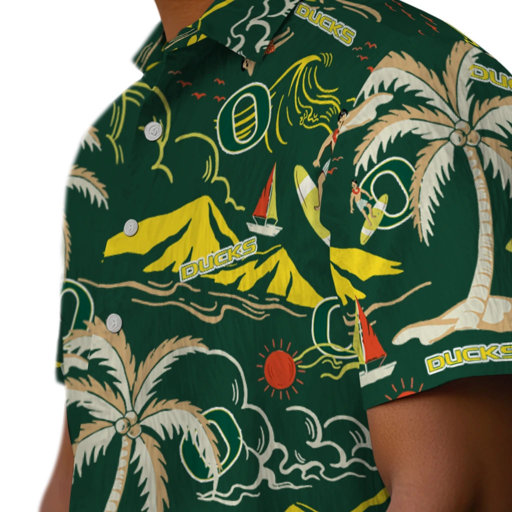 Oregon Ducks Hawaiian Shirt - Palm Tree Island oregon ducks palm tree island green hawaiian shirts trendy