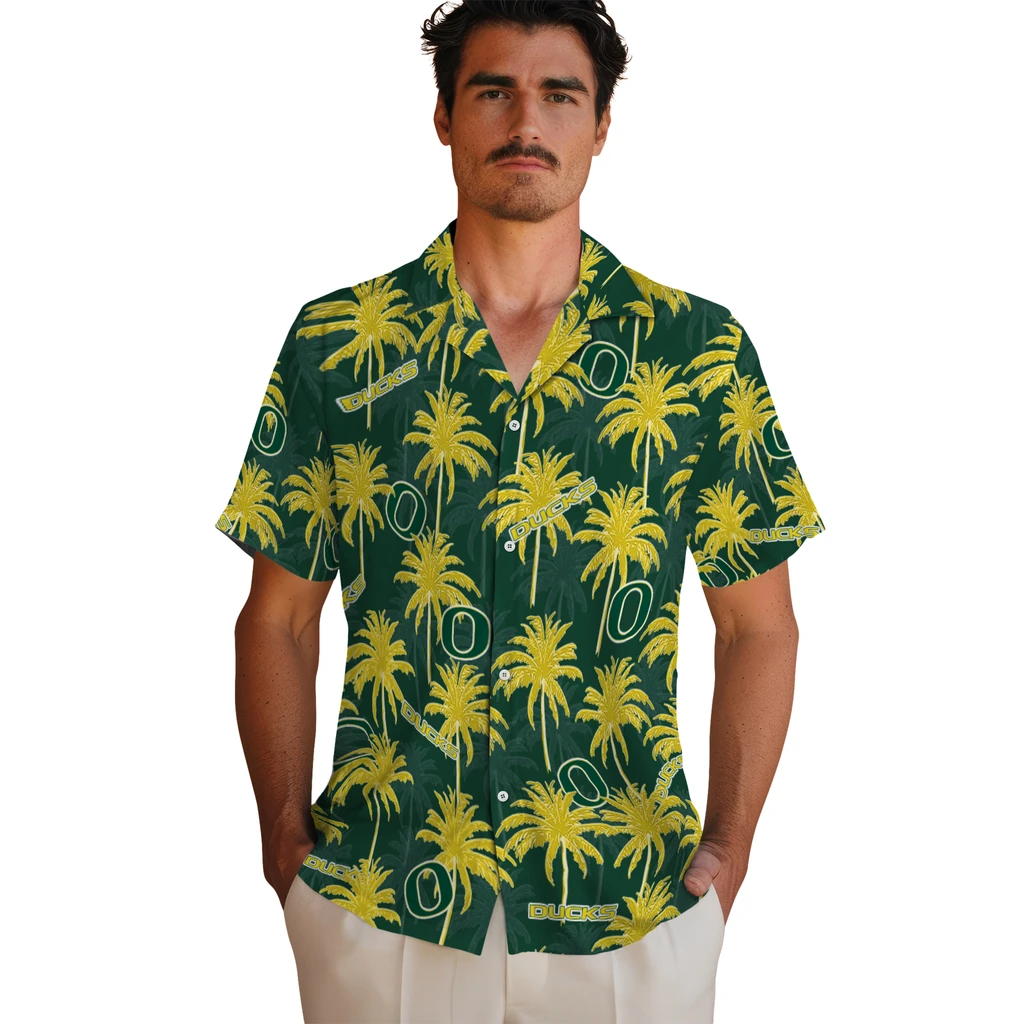 Oregon Ducks Hawaiian Shirt - Palm Tree Motif oregon ducks palm grove green hawaiian shirts fashion forward