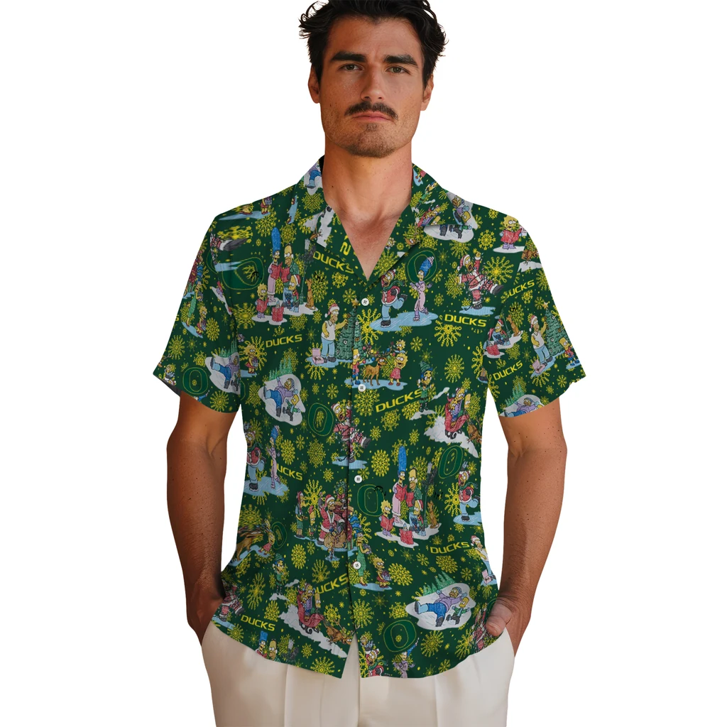 Oregon Ducks Hawaiian Shirt - Simpsons Christmas oregon ducks simpsons christmas green hawaiian shirts fashion forward