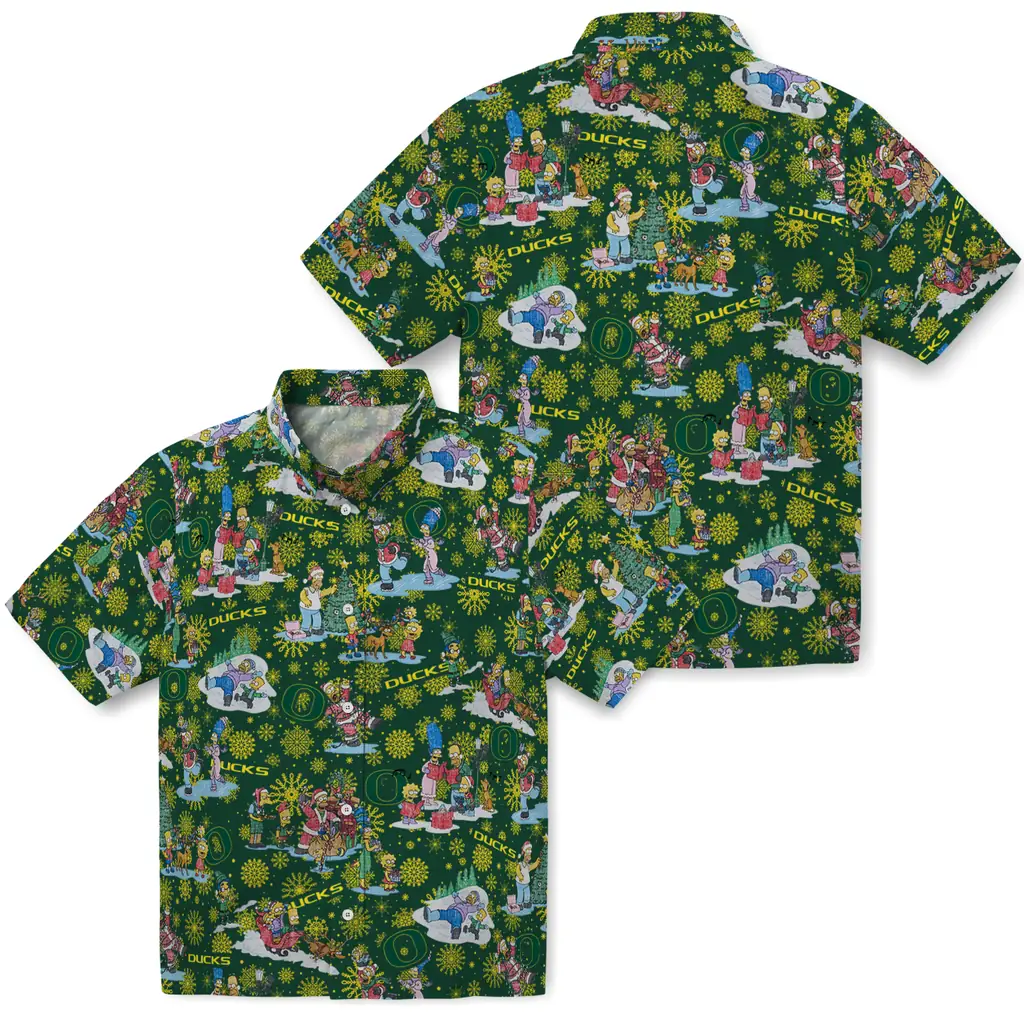 Oregon Ducks Hawaiian Shirt - Simpsons Christmas oregon ducks simpsons christmas green hawaiian shirts high quality