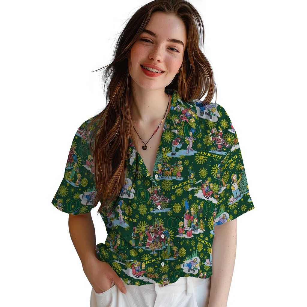 Oregon Ducks Hawaiian Shirt - Simpsons Christmas oregon ducks simpsons christmas green hawaiian shirts latest model