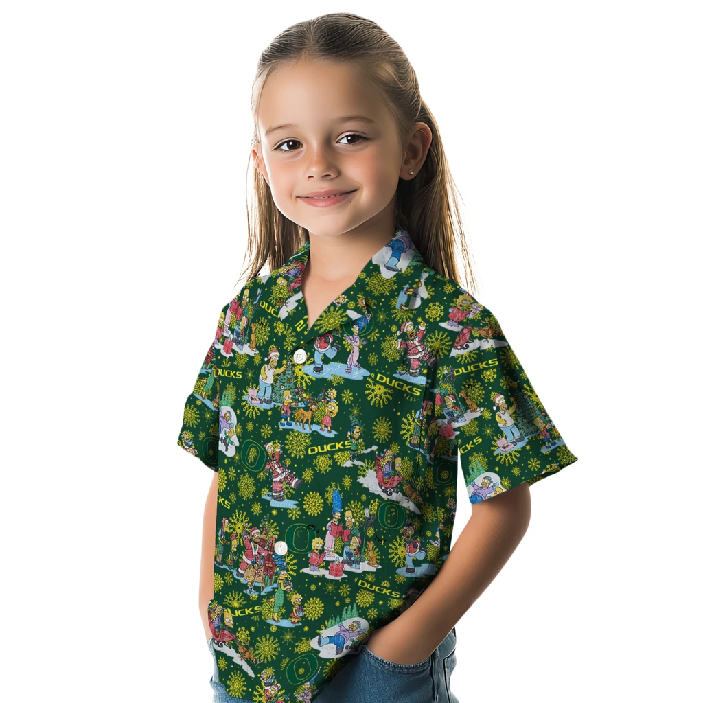 Oregon Ducks Hawaiian Shirt - Simpsons Christmas oregon ducks simpsons christmas green hawaiian shirts premium grade