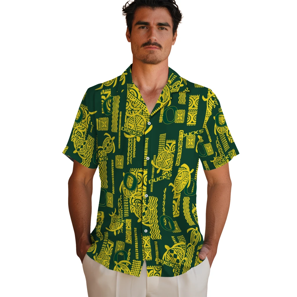 Oregon Ducks Hawaiian Shirt - Turtle Lines oregon ducks turtle lines green hawaiian shirts fashion forward