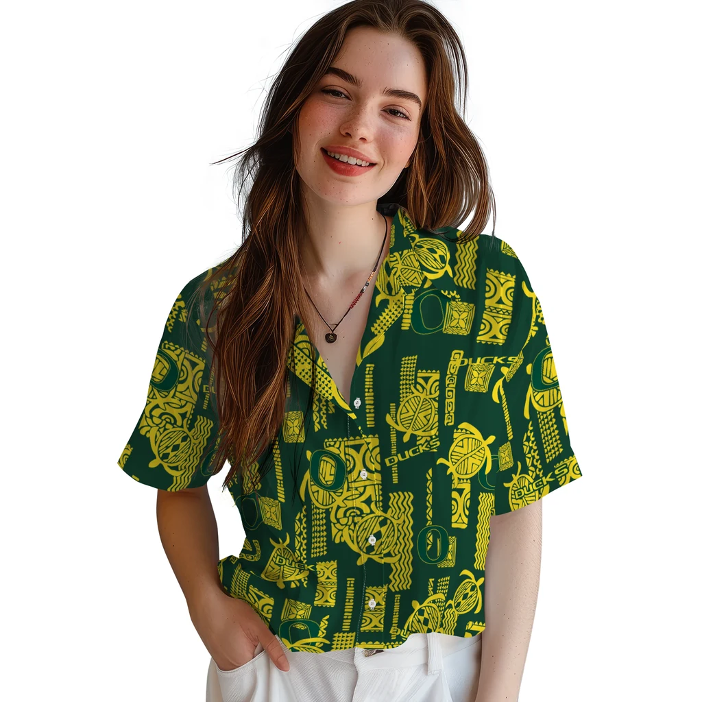 Oregon Ducks Hawaiian Shirt - Turtle Lines oregon ducks turtle lines green hawaiian shirts latest model