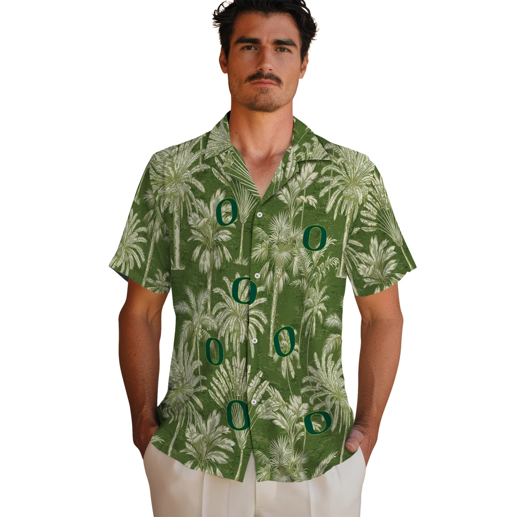 Oregon Ducks Hawaiian Shirt - Vintage Palm Tree oregon ducks palm shadows green hawaiian shirts fashion forward