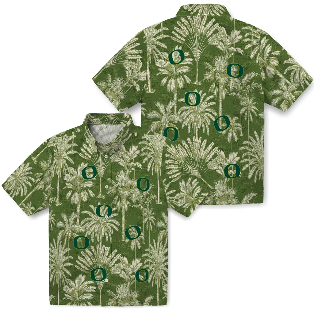 Oregon Ducks Hawaiian Shirt - Vintage Palm Tree oregon ducks palm shadows green hawaiian shirts high quality