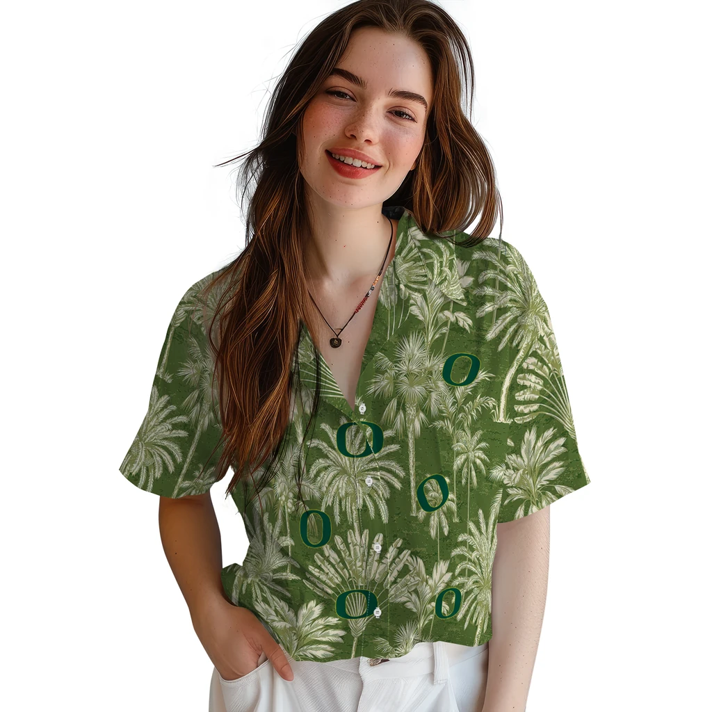 Oregon Ducks Hawaiian Shirt - Vintage Palm Tree oregon ducks palm shadows green hawaiian shirts latest model