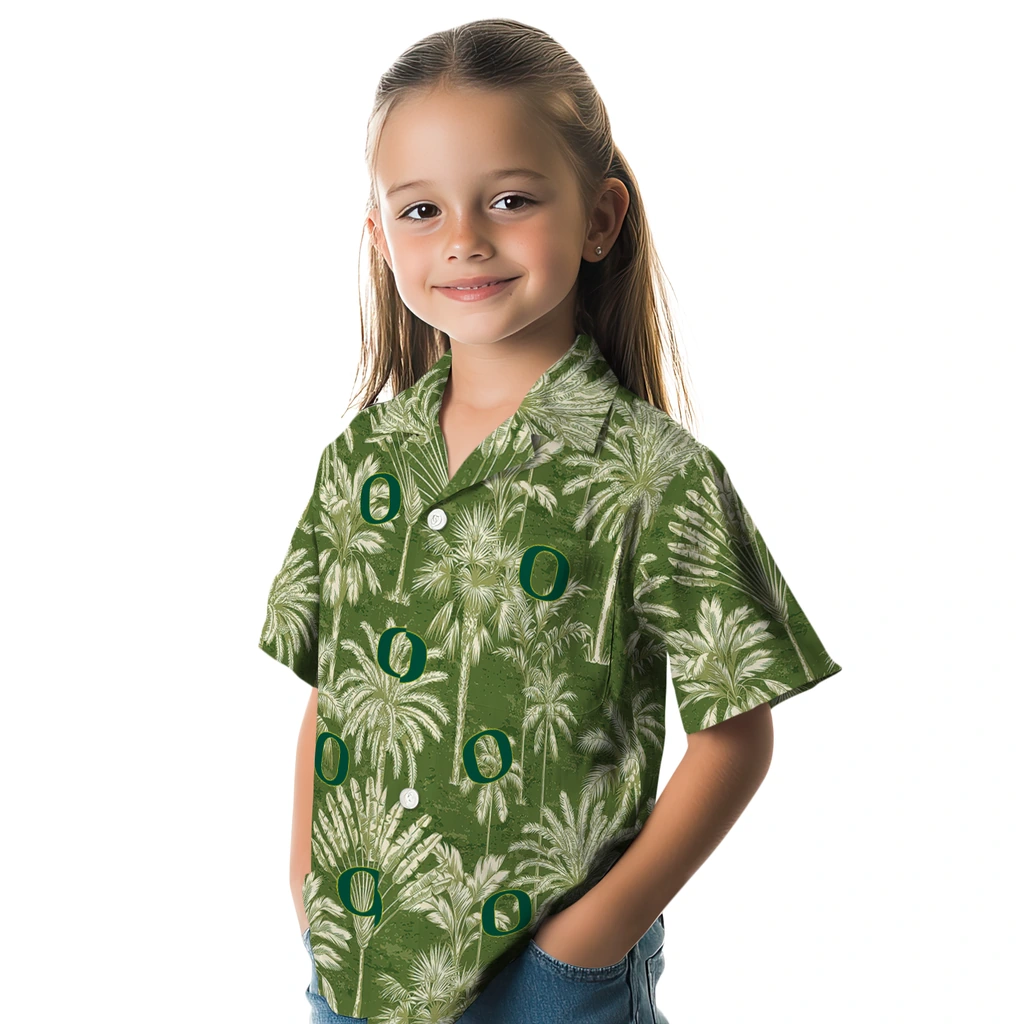 Oregon Ducks Hawaiian Shirt - Vintage Palm Tree oregon ducks palm shadows green hawaiian shirts premium grade