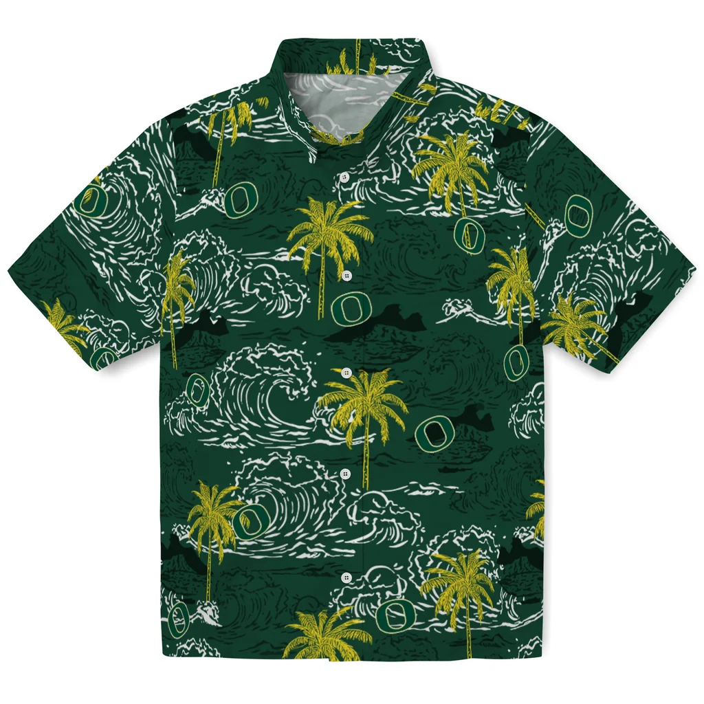Oregon Ducks Hawaiian Shirt - Wave Palm oregon ducks wave palm green hawaiian shirts best selling