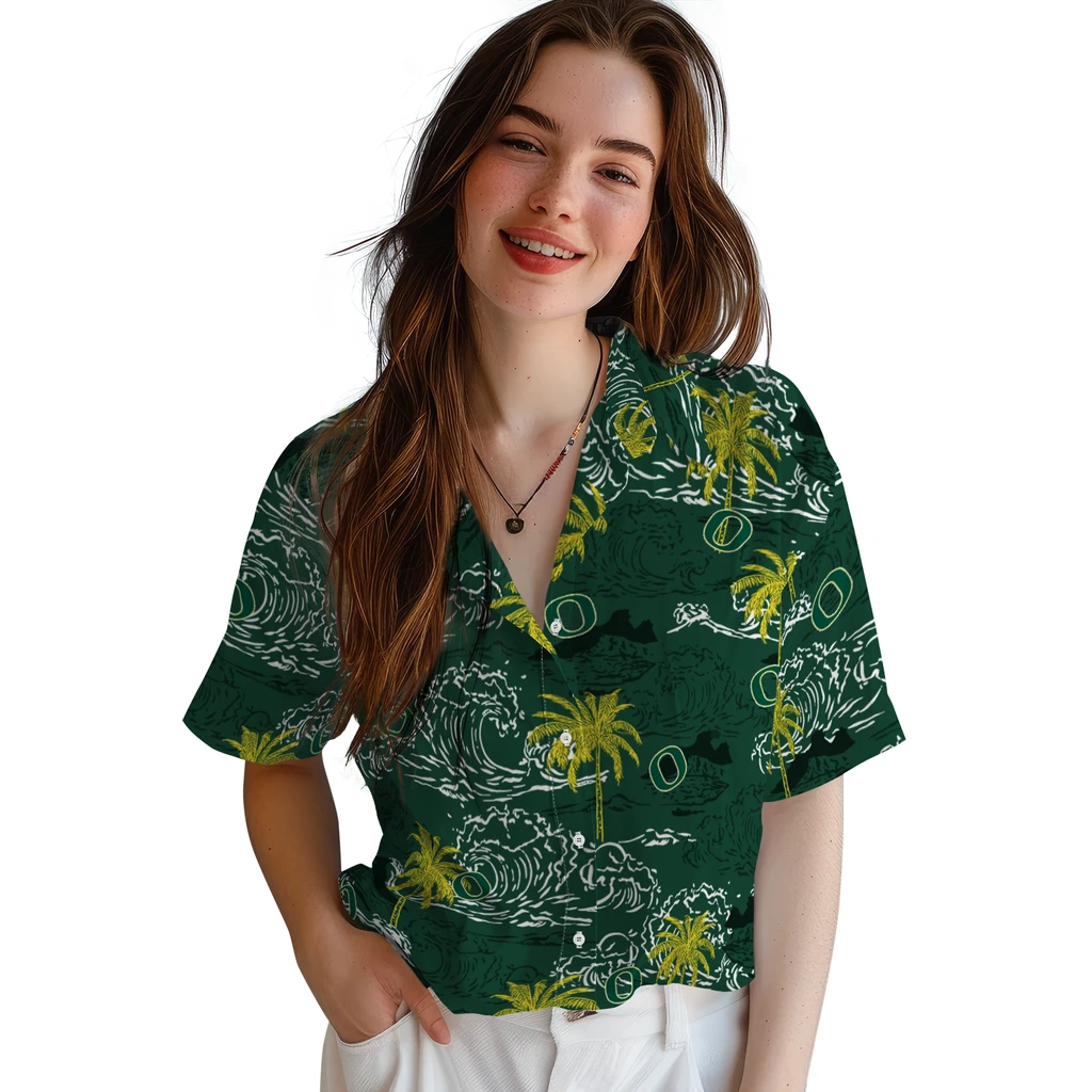 Oregon Ducks Hawaiian Shirt - Wave Palm oregon ducks wave palm green hawaiian shirts latest model