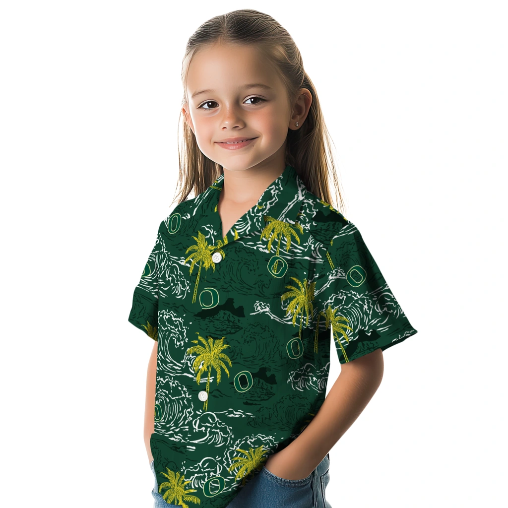 Oregon Ducks Hawaiian Shirt - Wave Palm oregon ducks wave palm green hawaiian shirts premium grade