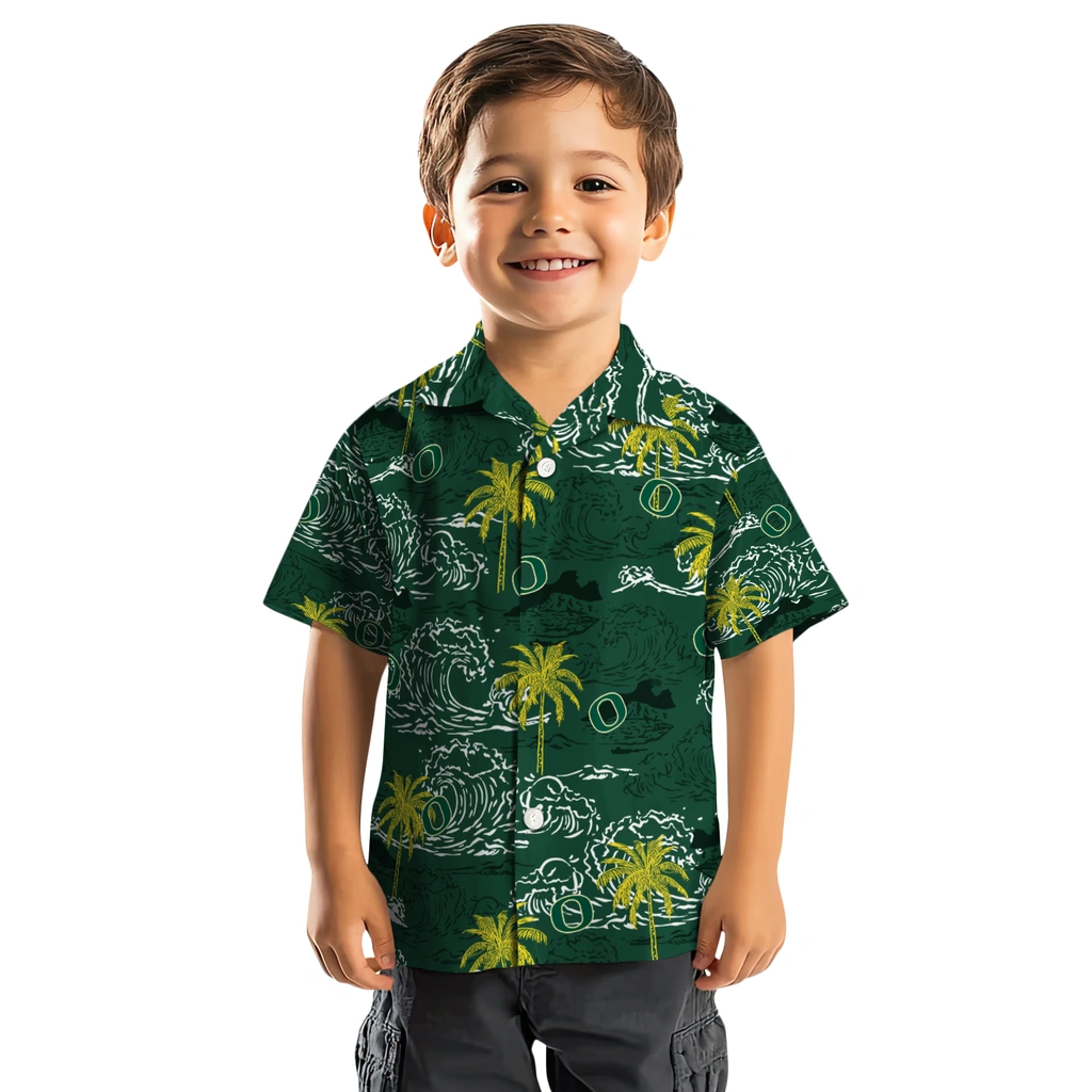 Oregon Ducks Hawaiian Shirt - Wave Palm oregon ducks wave palm green hawaiian shirts top rated