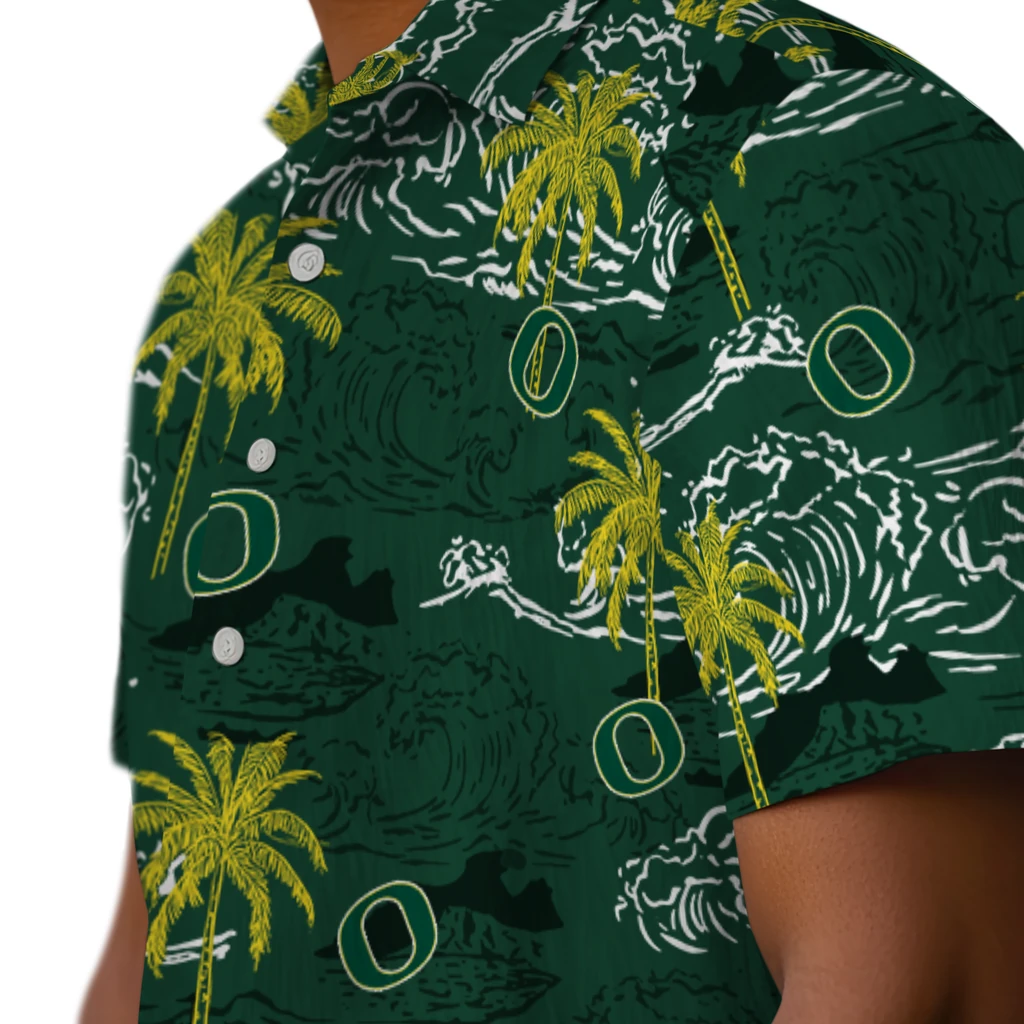 Oregon Ducks Hawaiian Shirt - Wave Palm oregon ducks wave palm green hawaiian shirts trendy