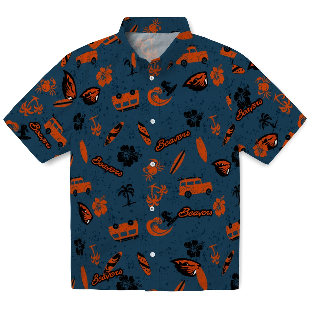 Oregon State Beavers Hawaiian Shirt - Beach Vibe oregon state beavers beach vibe navy hawaiian shirts best selling