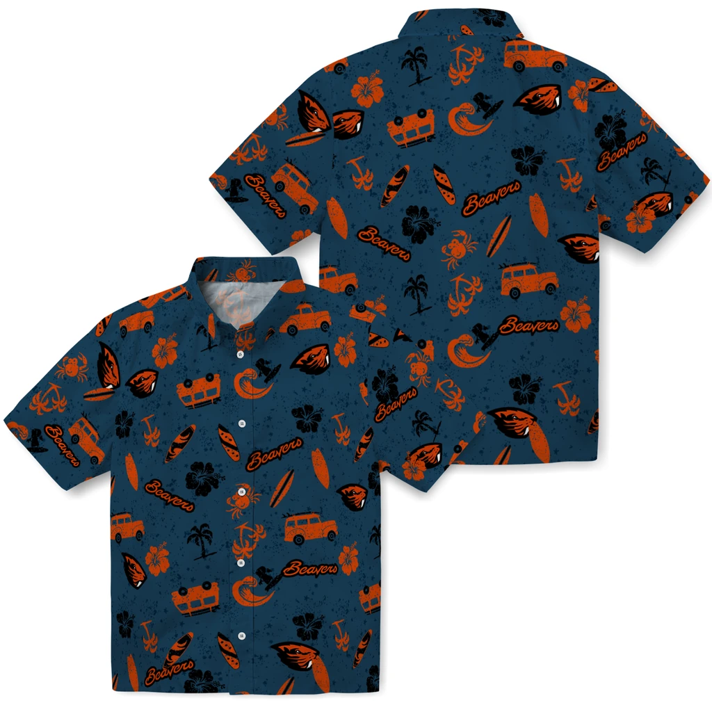 Oregon State Beavers Hawaiian Shirt - Beach Vibe oregon state beavers beach vibe navy hawaiian shirts high quality