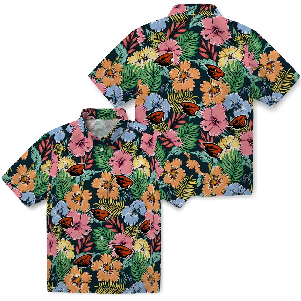 Oregon State Beavers Hawaiian Shirt - Brilliant Hibiscus Garden oregon state beavers brilliant hibiscus garden hawaiian shirts high quality