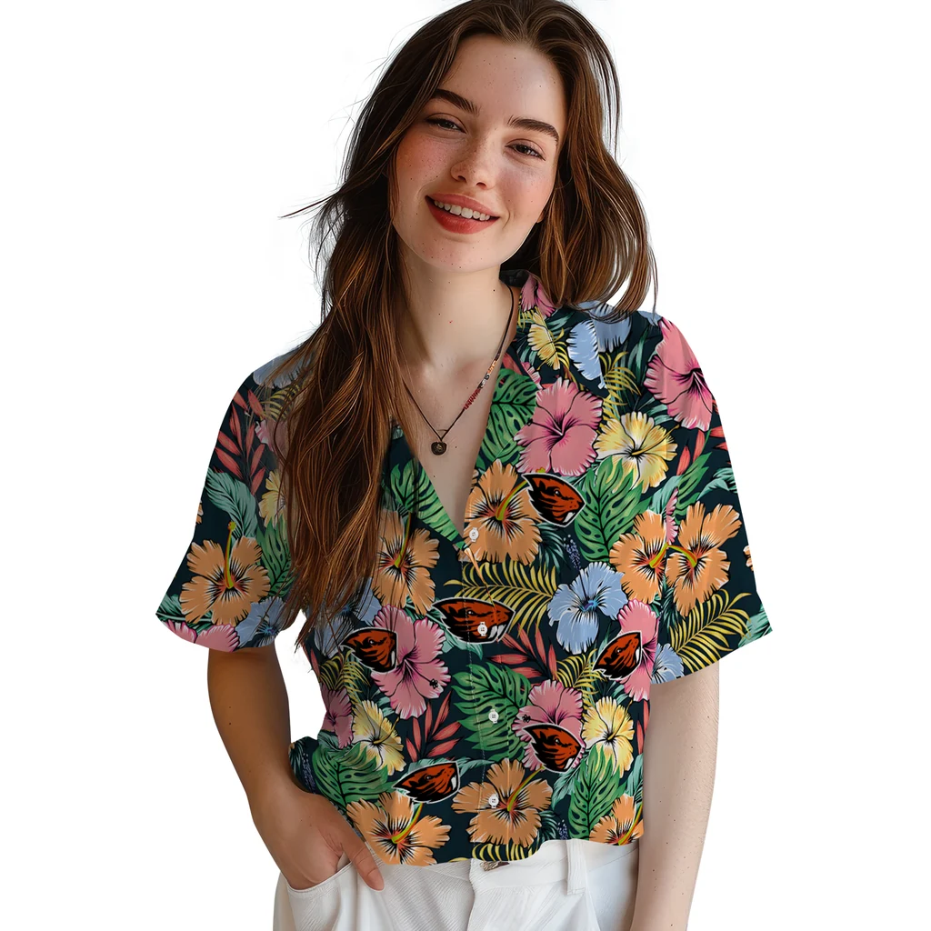 Oregon State Beavers Hawaiian Shirt - Brilliant Hibiscus Garden oregon state beavers brilliant hibiscus garden hawaiian shirts latest model