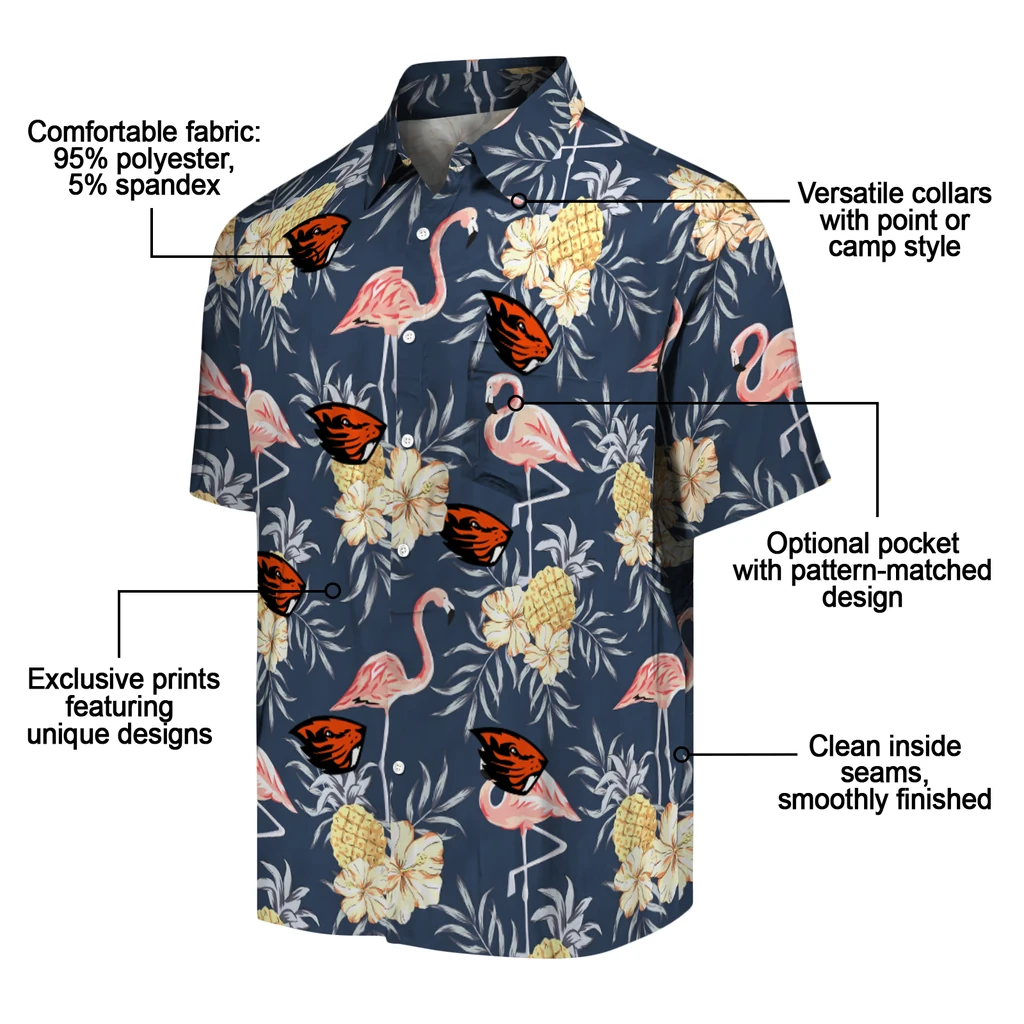 Oregon State Beavers Hawaiian Shirt - Flamingo Hibiscus oregon state beavers flamingo hibiscus navy hawaiian shirts new arrival