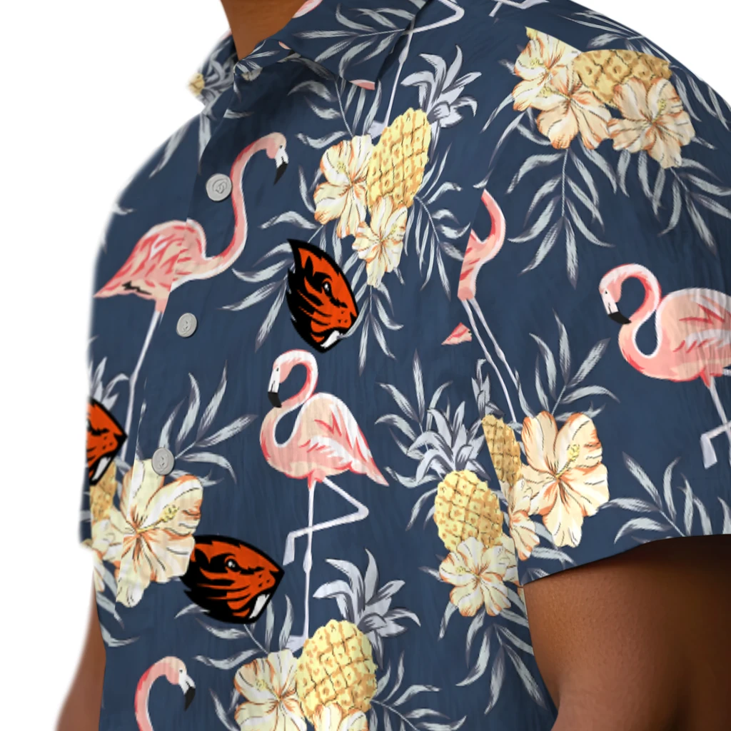 Oregon State Beavers Hawaiian Shirt - Flamingo Hibiscus oregon state beavers flamingo hibiscus navy hawaiian shirts trendy