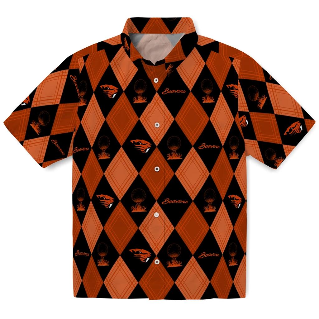 Oregon State Beavers Hawaiian Shirt - Golfing Plaid oregon state beavers balloon plaid orange hawaiian shirts best selling