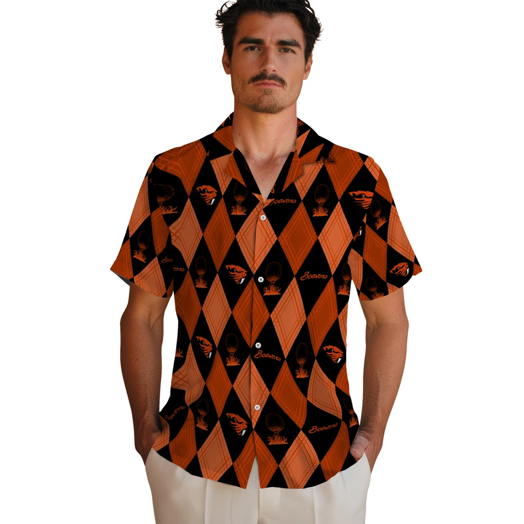 Oregon State Beavers Hawaiian Shirt - Golfing Plaid oregon state beavers balloon plaid orange hawaiian shirts fashion forward