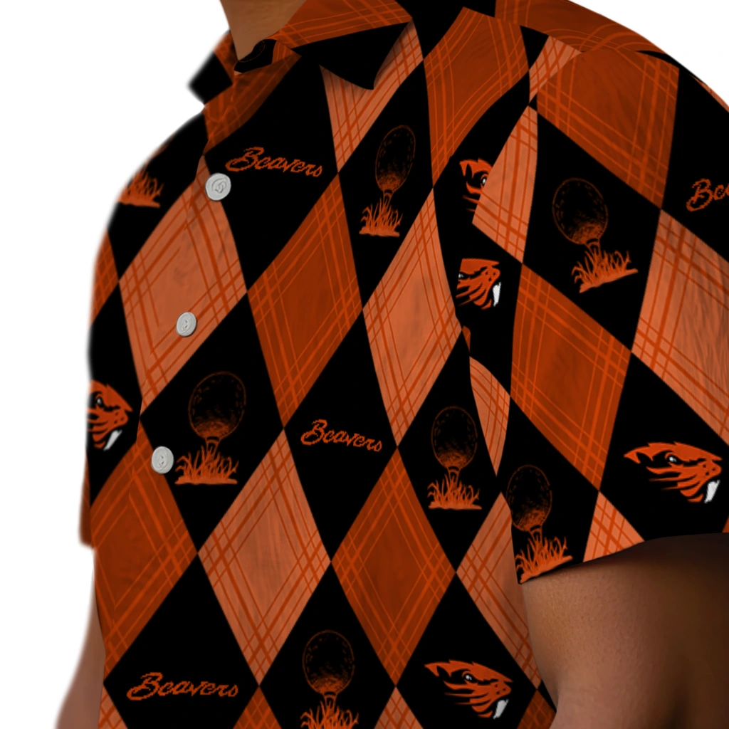Oregon State Beavers Hawaiian Shirt - Golfing Plaid oregon state beavers balloon plaid orange hawaiian shirts trendy