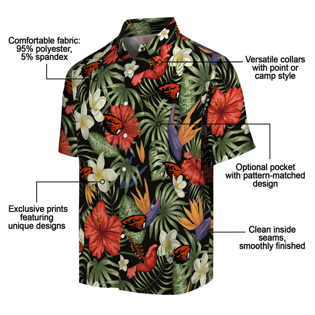 Oregon State Beavers Hawaiian Shirt - Hawaii Floral Hibiscus oregon state beavers hibiscus bird hawaiian shirts new arrival