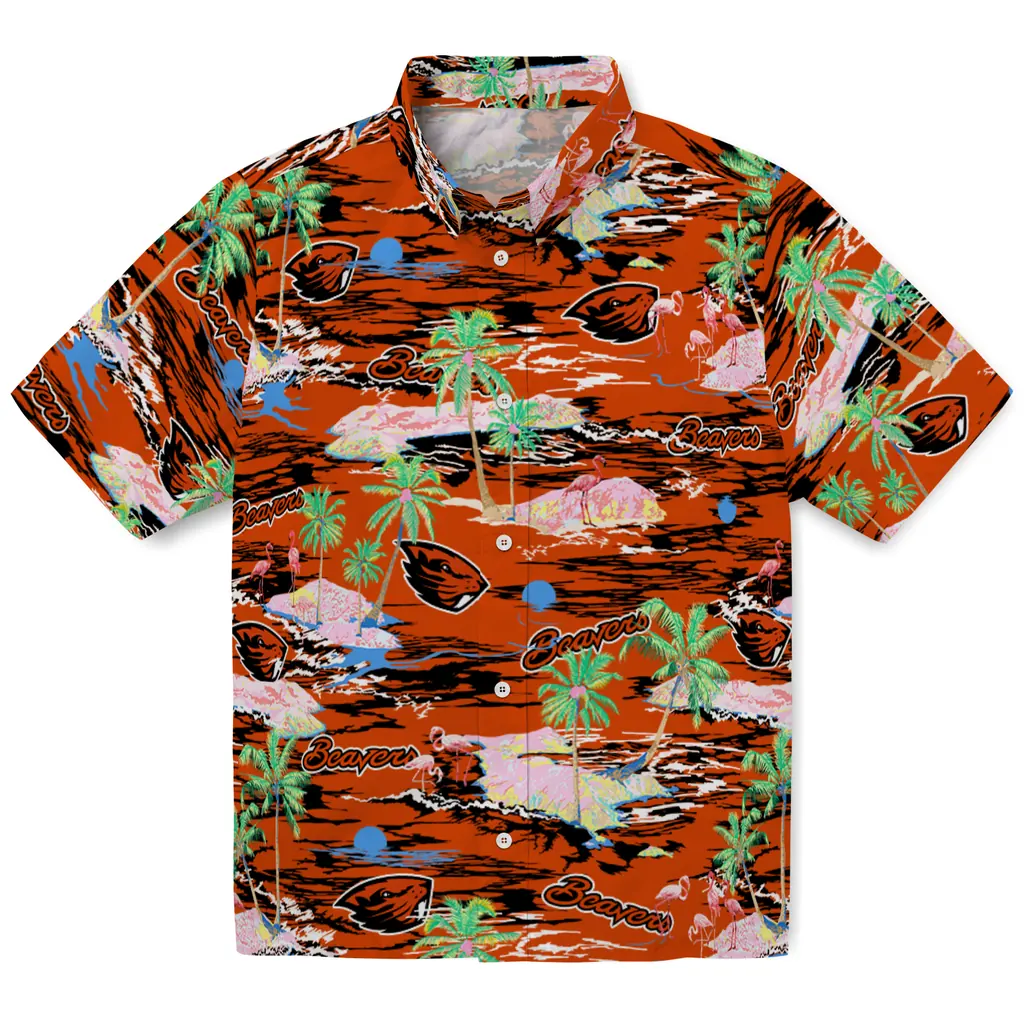 Oregon State Beavers Hawaiian Shirt - Hawaii Island oregon state beavers flamingo retreat orange hawaiian shirts best selling
