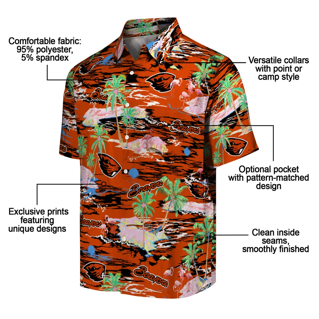 Oregon State Beavers Hawaiian Shirt - Hawaii Island oregon state beavers flamingo retreat orange hawaiian shirts new arrival