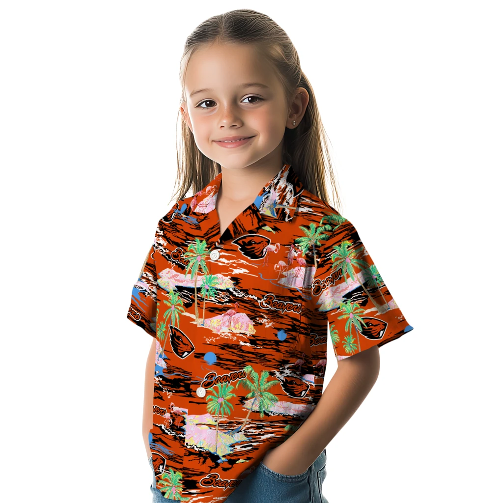 Oregon State Beavers Hawaiian Shirt - Hawaii Island oregon state beavers flamingo retreat orange hawaiian shirts premium grade