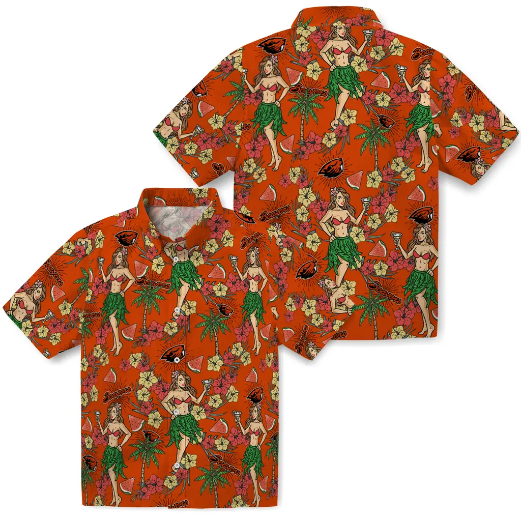 Oregon State Beavers Hawaiian Shirt - Hawaiian Girls Design oregon state beavers hawaiian girls design orange hawaiian shirts high quality