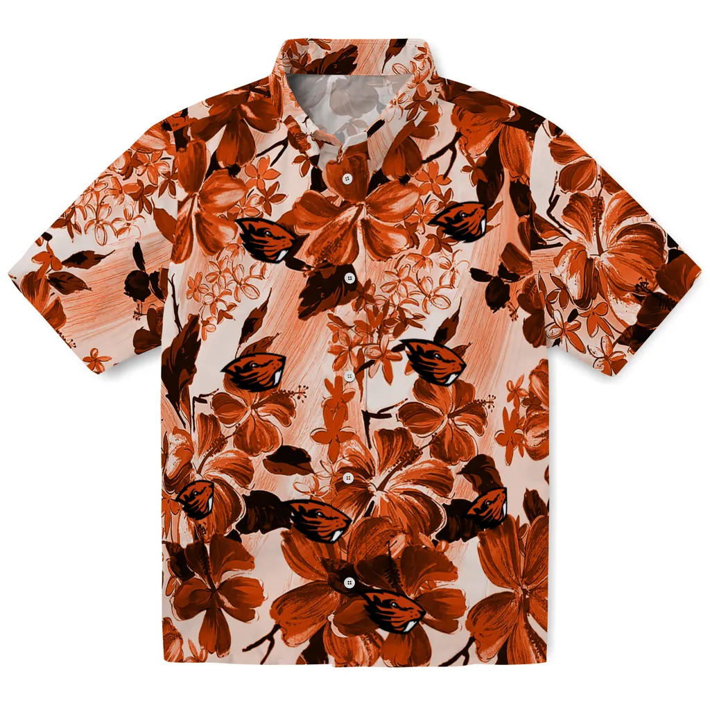 Oregon State Beavers Hawaiian Shirt - Hibiscus Arrangement oregon state beavers hibiscus arrangement orange hawaiian shirts best selling