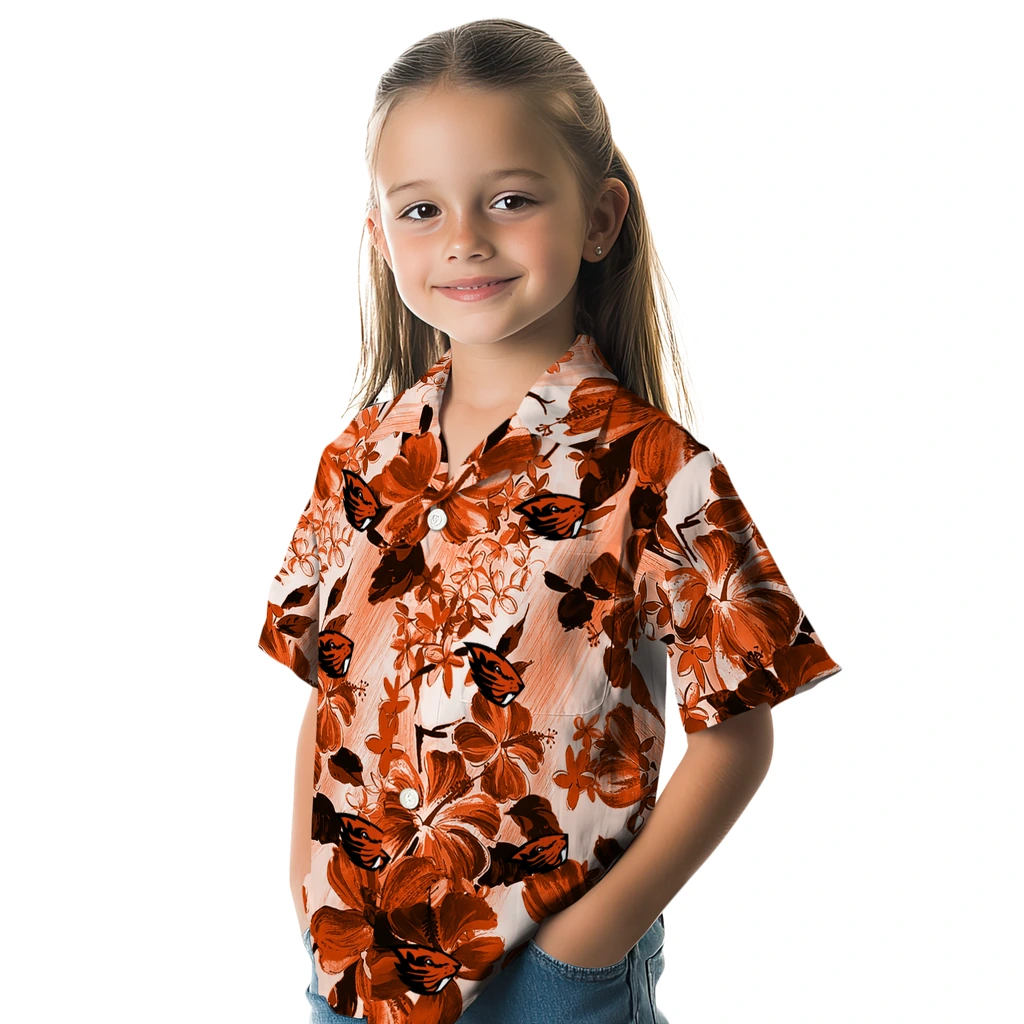 Oregon State Beavers Hawaiian Shirt - Hibiscus Arrangement oregon state beavers hibiscus arrangement orange hawaiian shirts premium grade