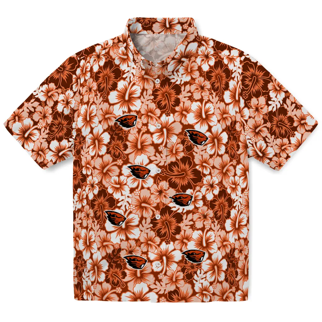 Oregon State Beavers Hawaiian Shirt - Hibiscus Blooms oregon state beavers hibiscus blooms orange hawaiian shirts best selling