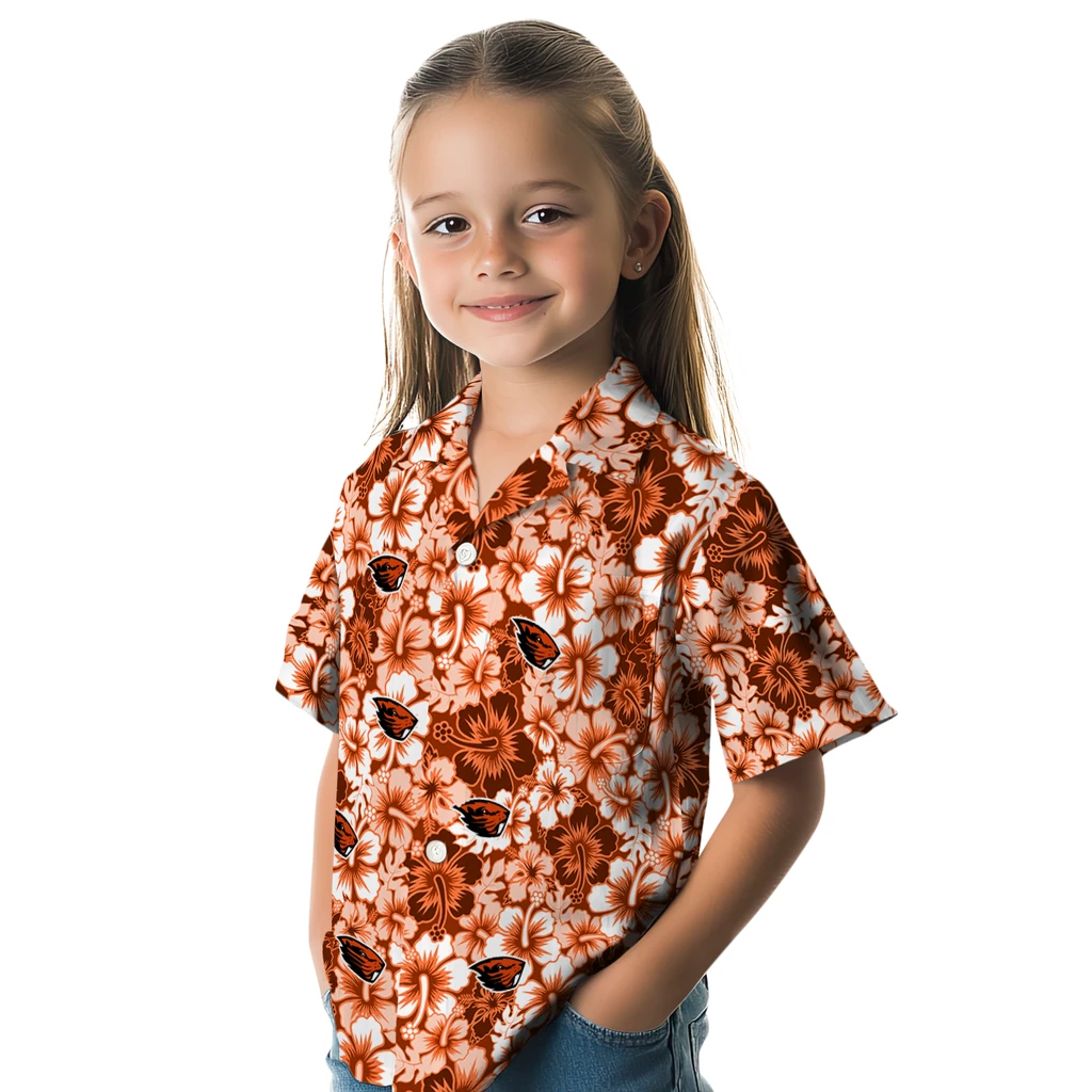 Oregon State Beavers Hawaiian Shirt - Hibiscus Blooms oregon state beavers hibiscus blooms orange hawaiian shirts premium grade