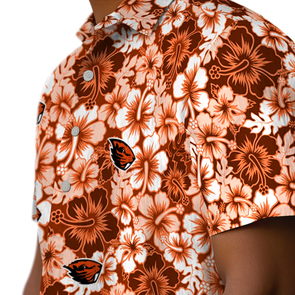 Oregon State Beavers Hawaiian Shirt - Hibiscus Blooms oregon state beavers hibiscus blooms orange hawaiian shirts trendy