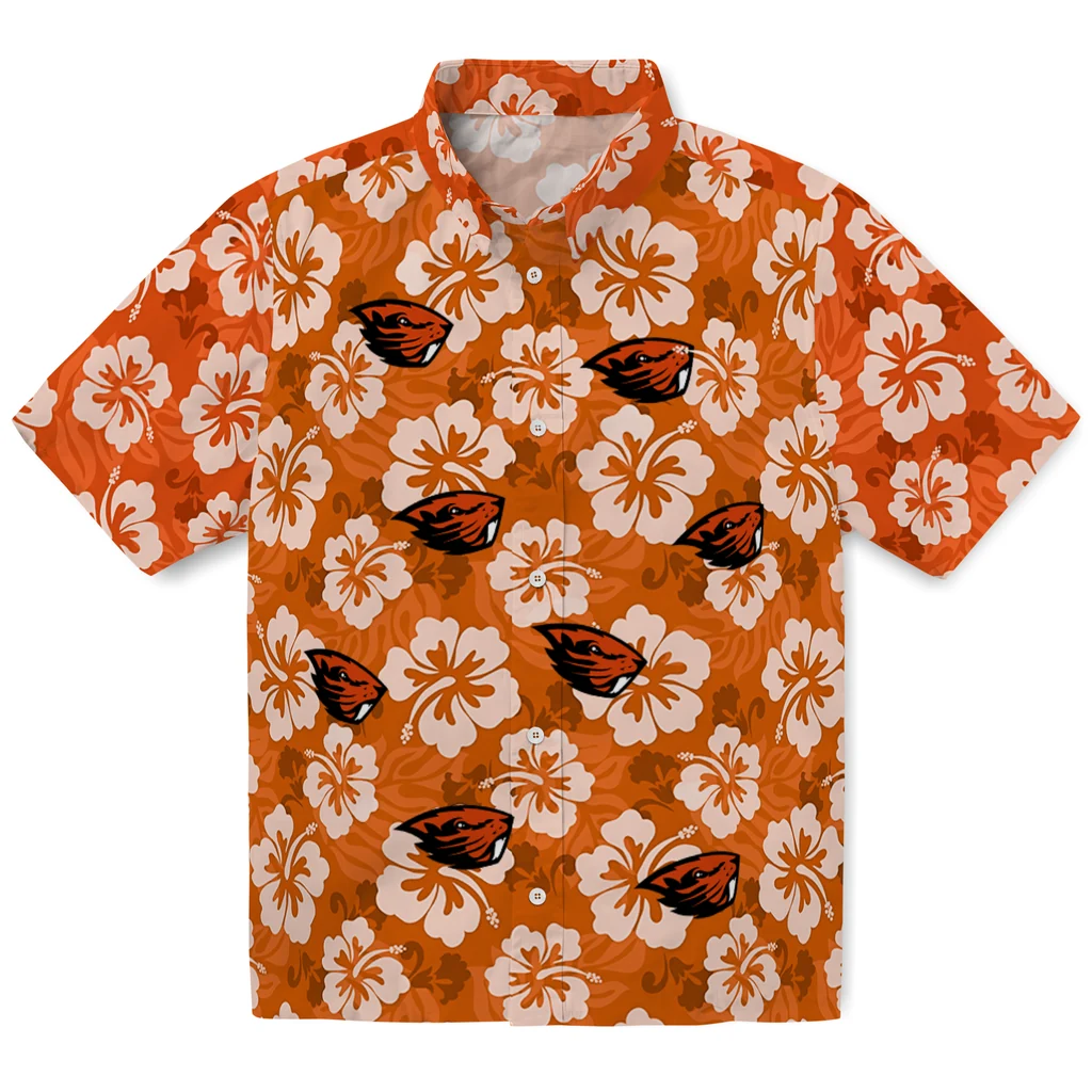Oregon State Beavers Hawaiian Shirt - Hibiscus Cluster oregon state beavers hibiscus cluster orange hawaiian shirts best selling