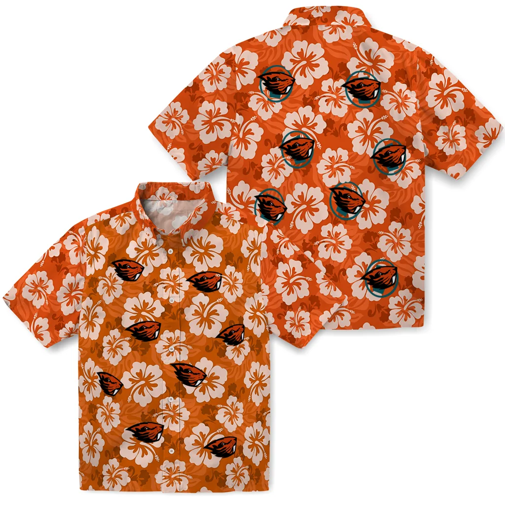 Oregon State Beavers Hawaiian Shirt - Hibiscus Cluster oregon state beavers hibiscus cluster orange hawaiian shirts high quality