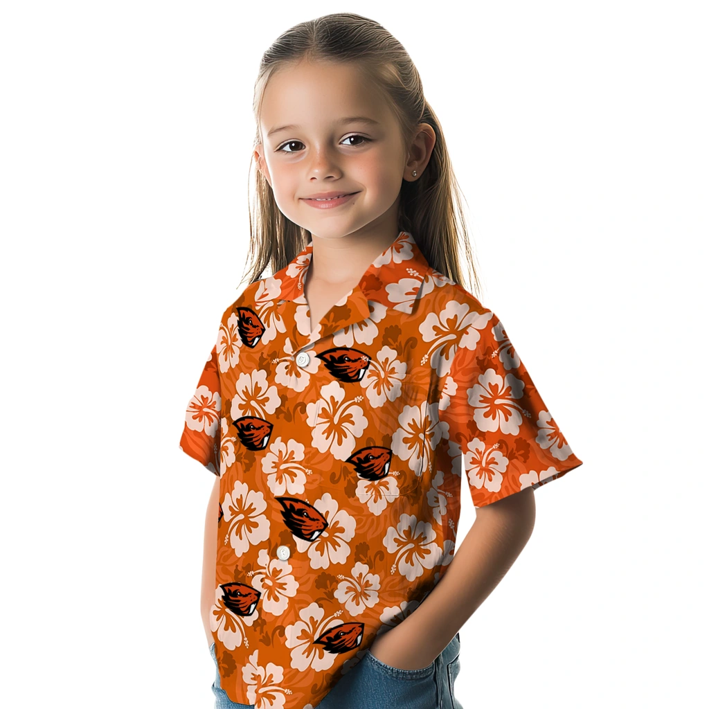 Oregon State Beavers Hawaiian Shirt - Hibiscus Cluster oregon state beavers hibiscus cluster orange hawaiian shirts premium grade