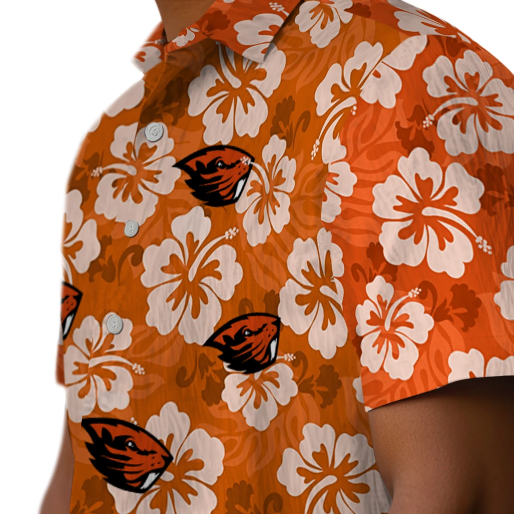 Oregon State Beavers Hawaiian Shirt - Hibiscus Cluster oregon state beavers hibiscus cluster orange hawaiian shirts trendy