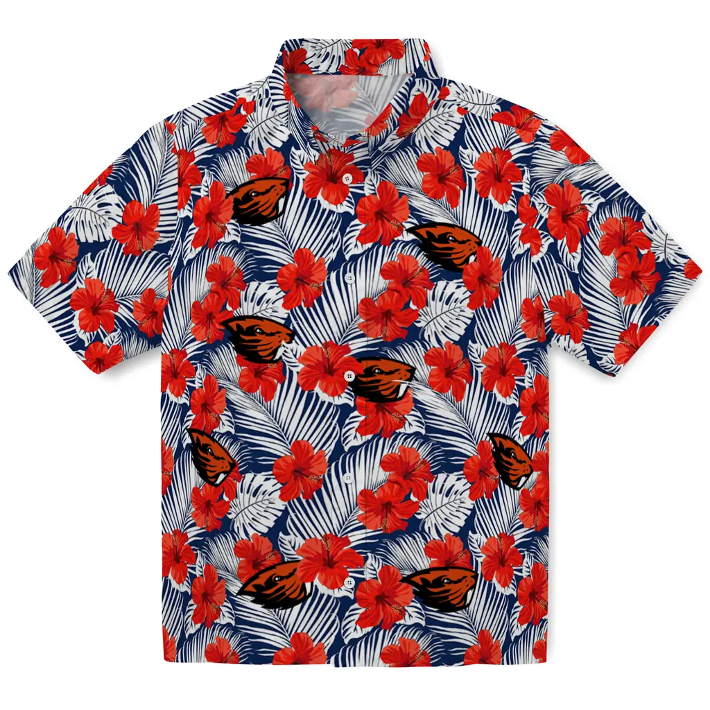 Oregon State Beavers Hawaiian Shirt - Hibiscus Fiesta oregon state beavers hibiscus fiesta red royal blue hawaiian shirts best selling