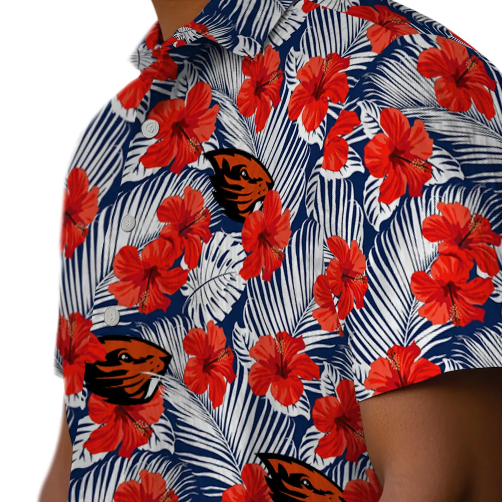 Oregon State Beavers Hawaiian Shirt - Hibiscus Fiesta oregon state beavers hibiscus fiesta red royal blue hawaiian shirts trendy