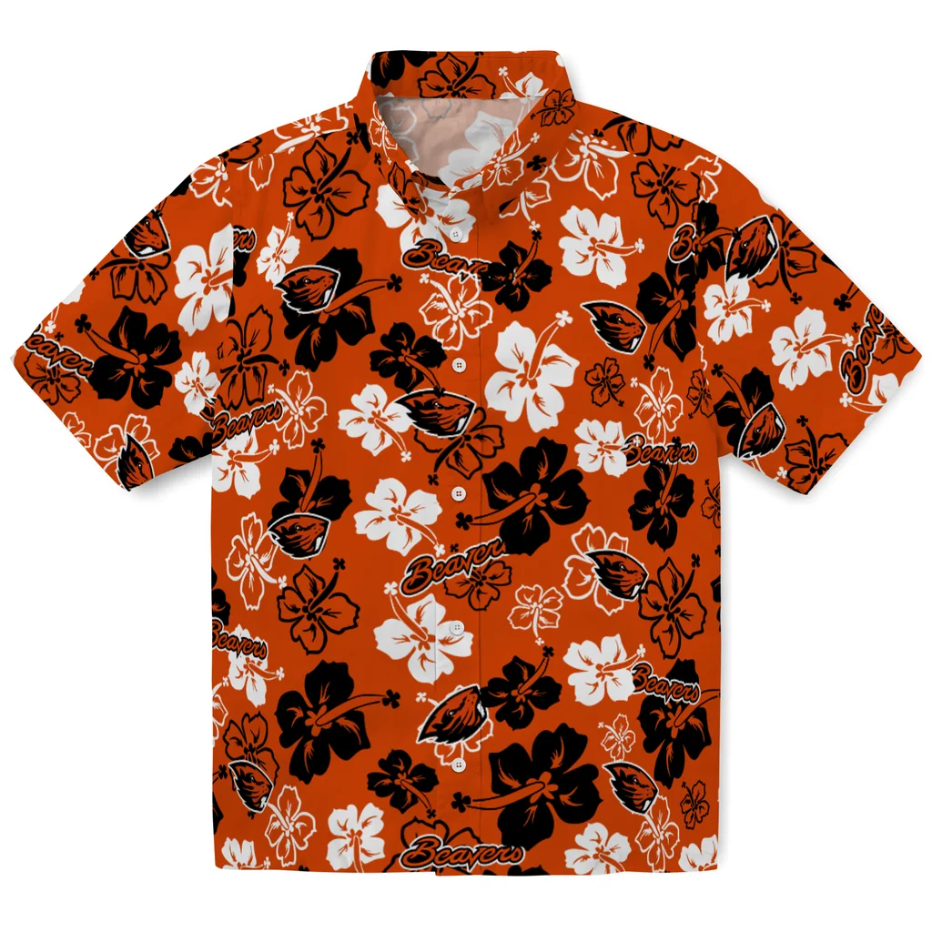 Oregon State Beavers Hawaiian Shirt - Hibiscus Flower Design oregon state beavers hibiscus bloom orange hawaiian shirts best selling