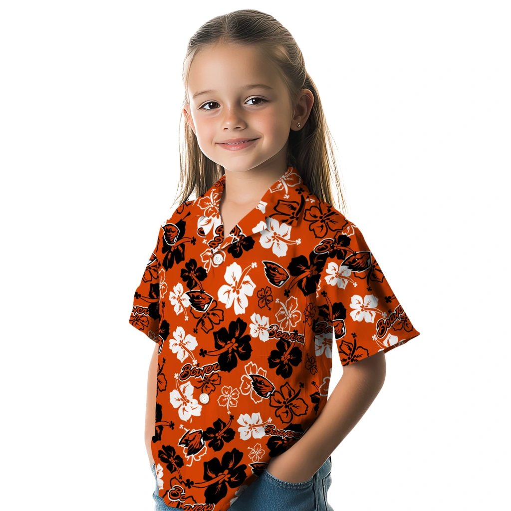 Oregon State Beavers Hawaiian Shirt - Hibiscus Flower Design oregon state beavers hibiscus bloom orange hawaiian shirts premium grade