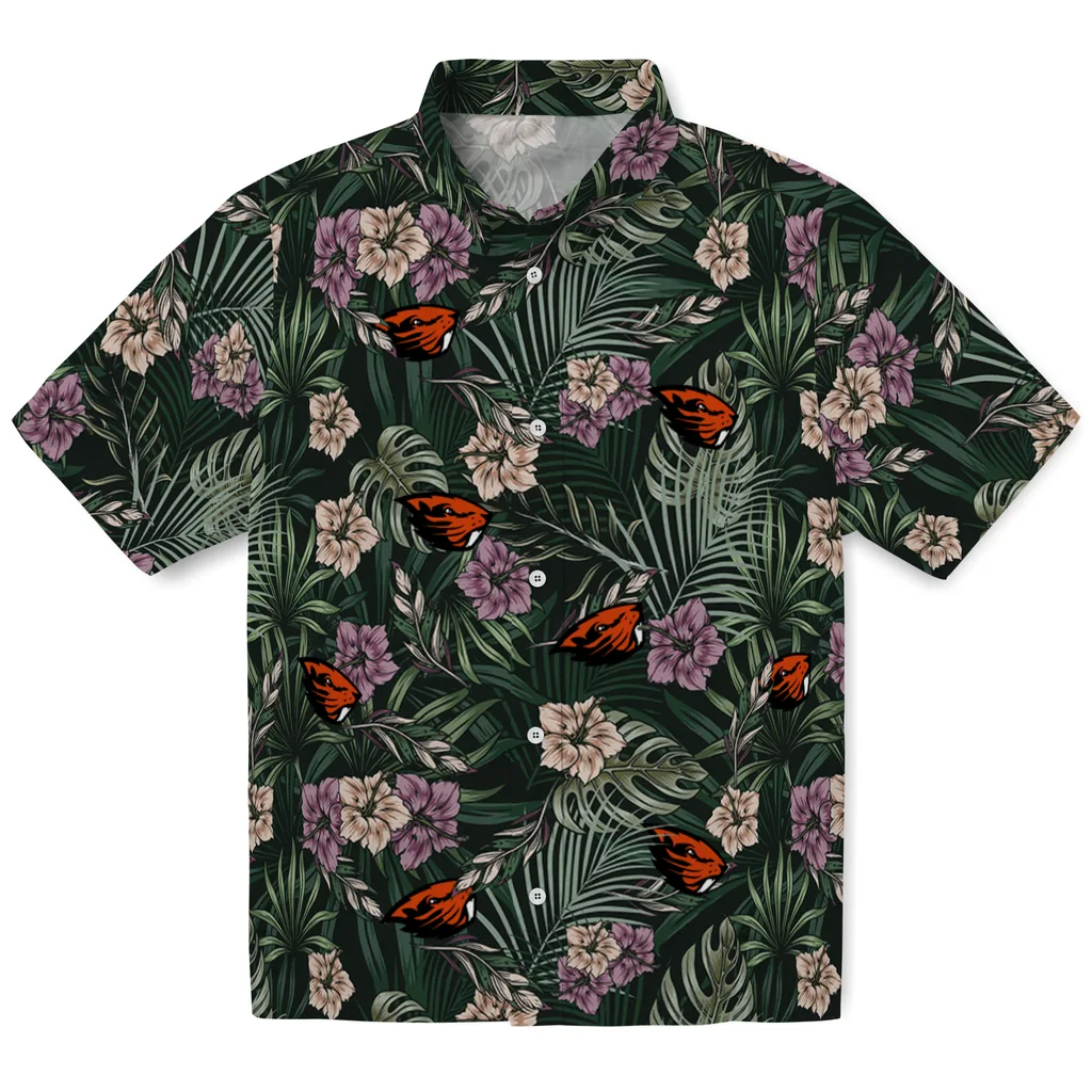 Oregon State Beavers Hawaiian Shirt - Hibiscus Leaves Pattern oregon state beavers hibiscus leaves pattern green hawaiian shirts best selling