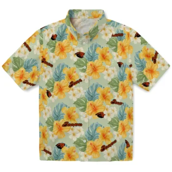 oregon state beavers hibiscus mood pale lime yellow hawaiian shirts best selling