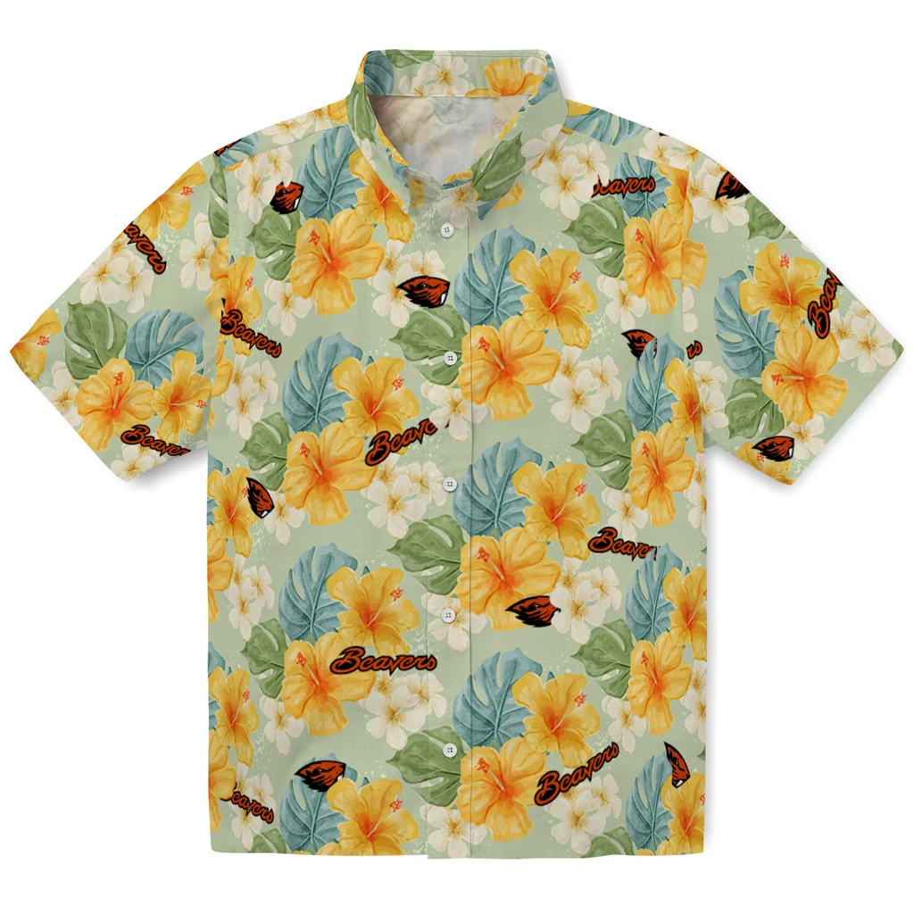 Oregon State Beavers Hawaiian Shirt - Hibiscus Mood oregon state beavers hibiscus mood pale lime yellow hawaiian shirts best selling