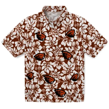 oregon state beavers hibiscus motif orange white hawaiian shirts best selling