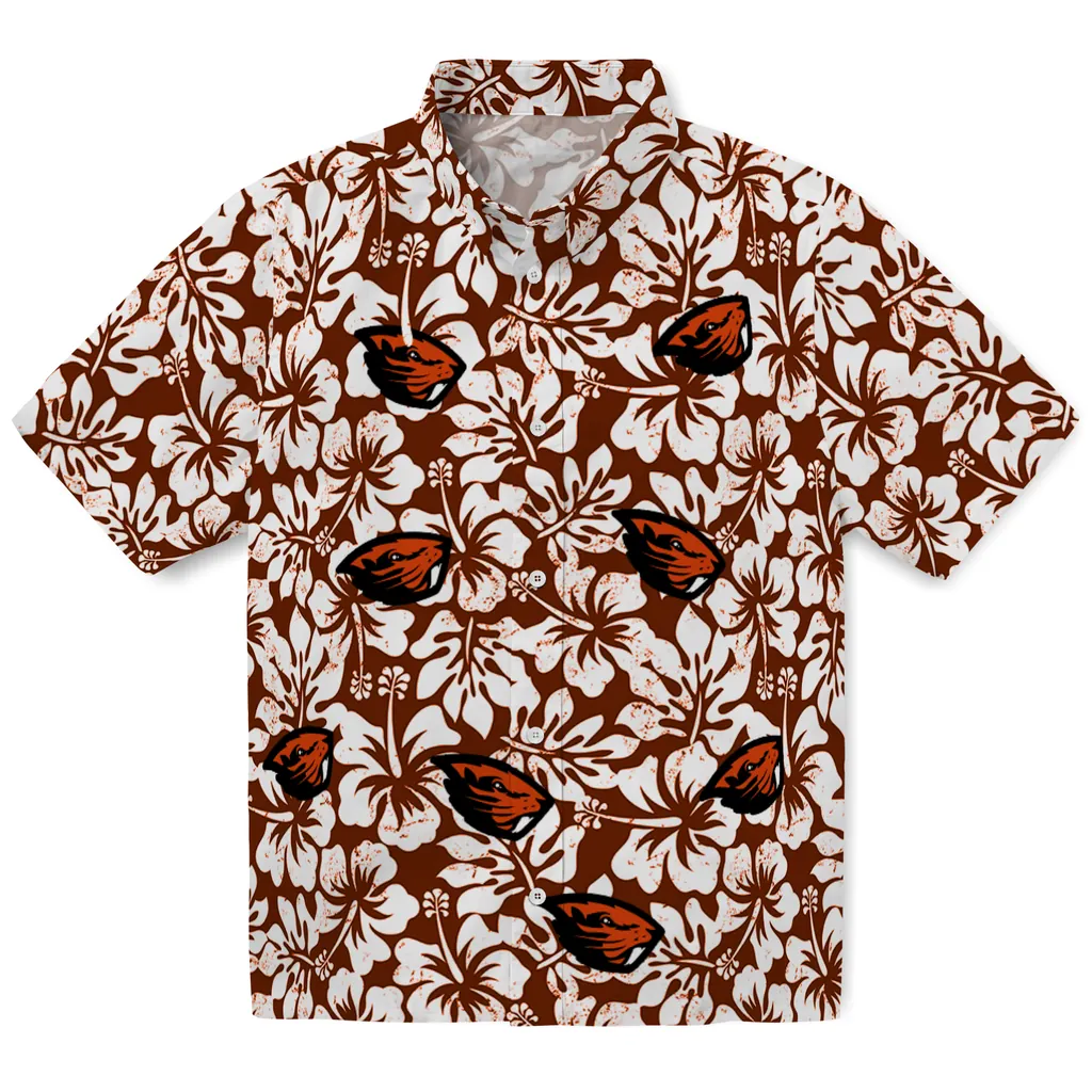 Oregon State Beavers Hawaiian Shirt - Hibiscus Motif oregon state beavers hibiscus motif orange white hawaiian shirts best selling