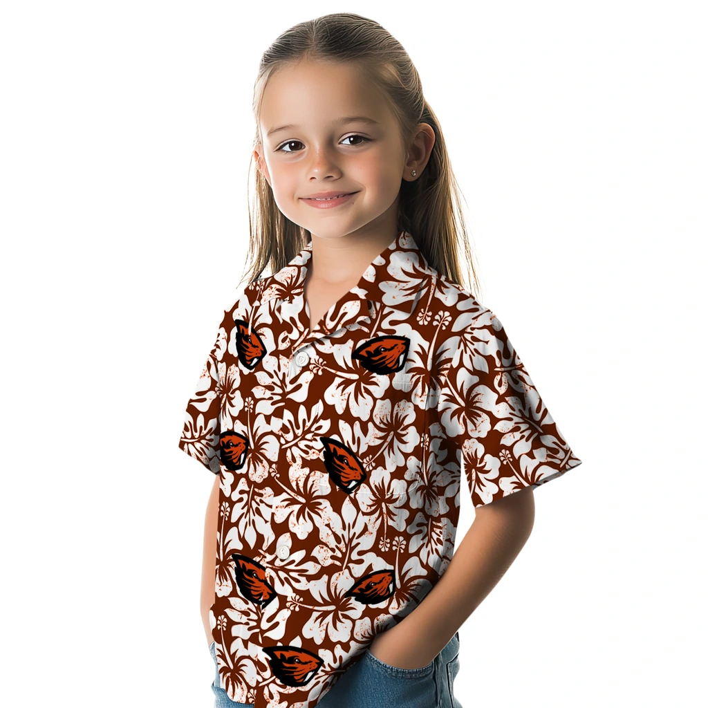Oregon State Beavers Hawaiian Shirt - Hibiscus Motif oregon state beavers hibiscus motif orange white hawaiian shirts premium grade